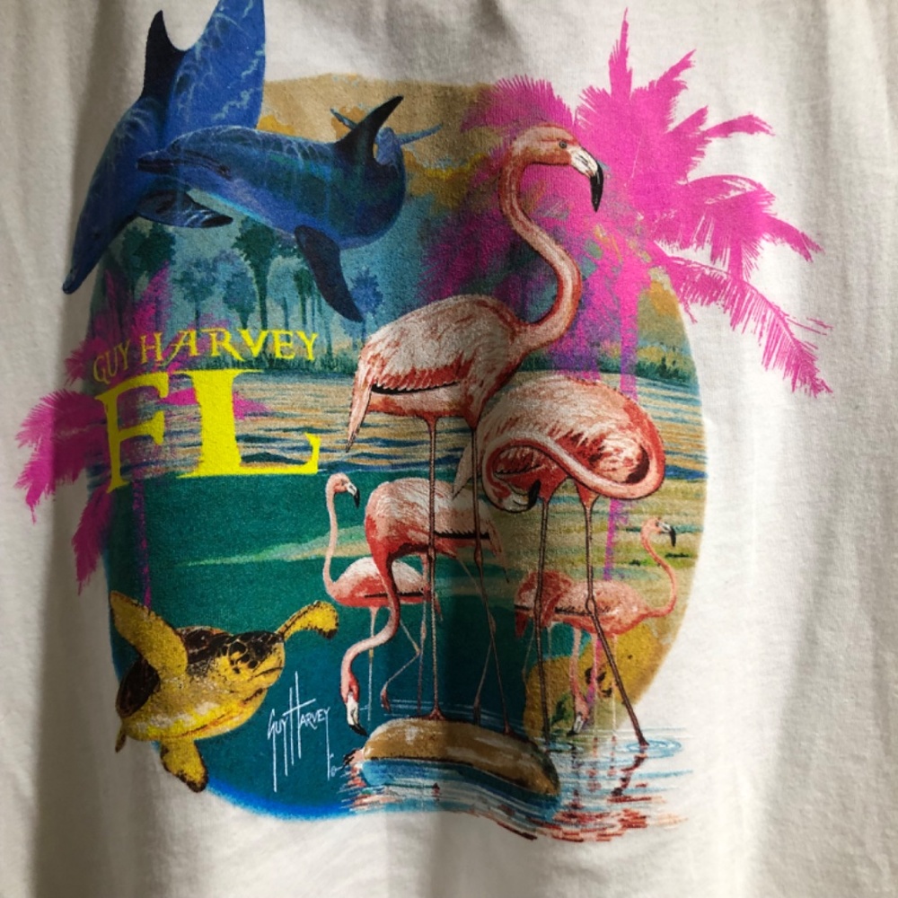 Guy Harvey Save Our Seas Flamingo FL White T Shirt NWT - Picture 3 of 5